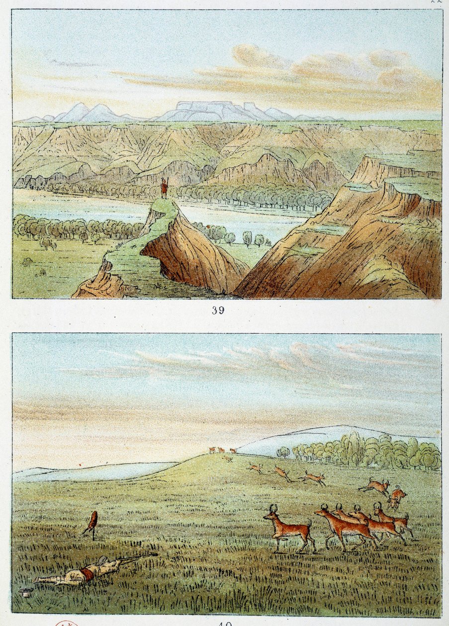 Indios de América: caza de antílopes. Grabado de George Catlin (1794-1872). de George Catlin
