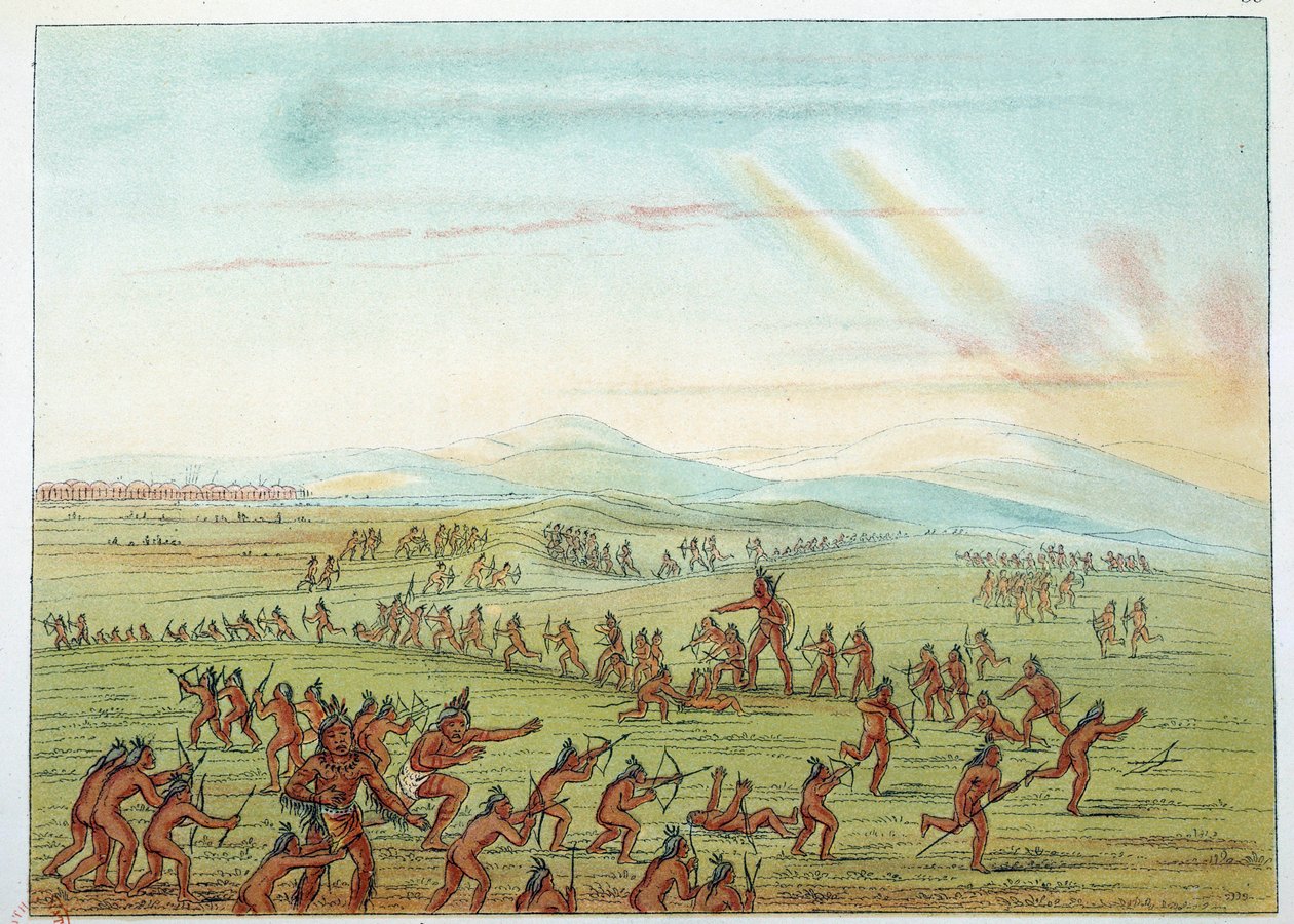 Indios de América: enseñanza de la caza para niños Mandan entre 7 y 15 años. Ilustración de George Catlin de George Catlin