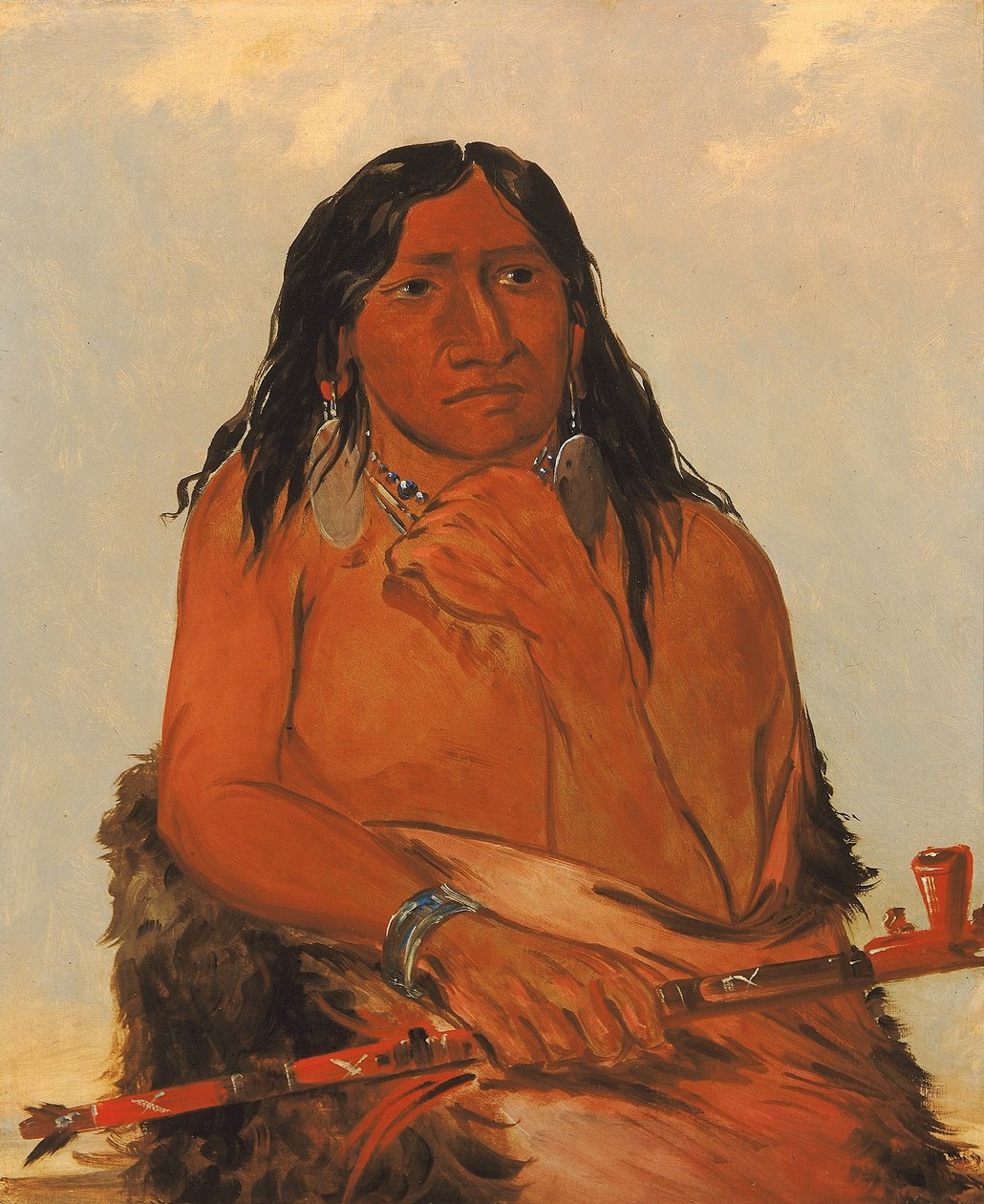 Is-sa-wáh-tám-ah, Lobo Atado con Pelo, un Jefe de George Catlin