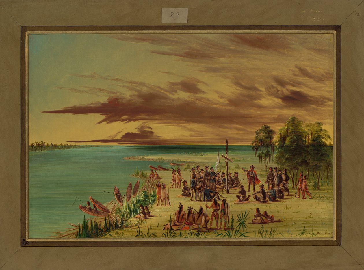 La Salle reclamando Luisiana para Francia, 9 de abril de 1682, 1847-48 de George Catlin