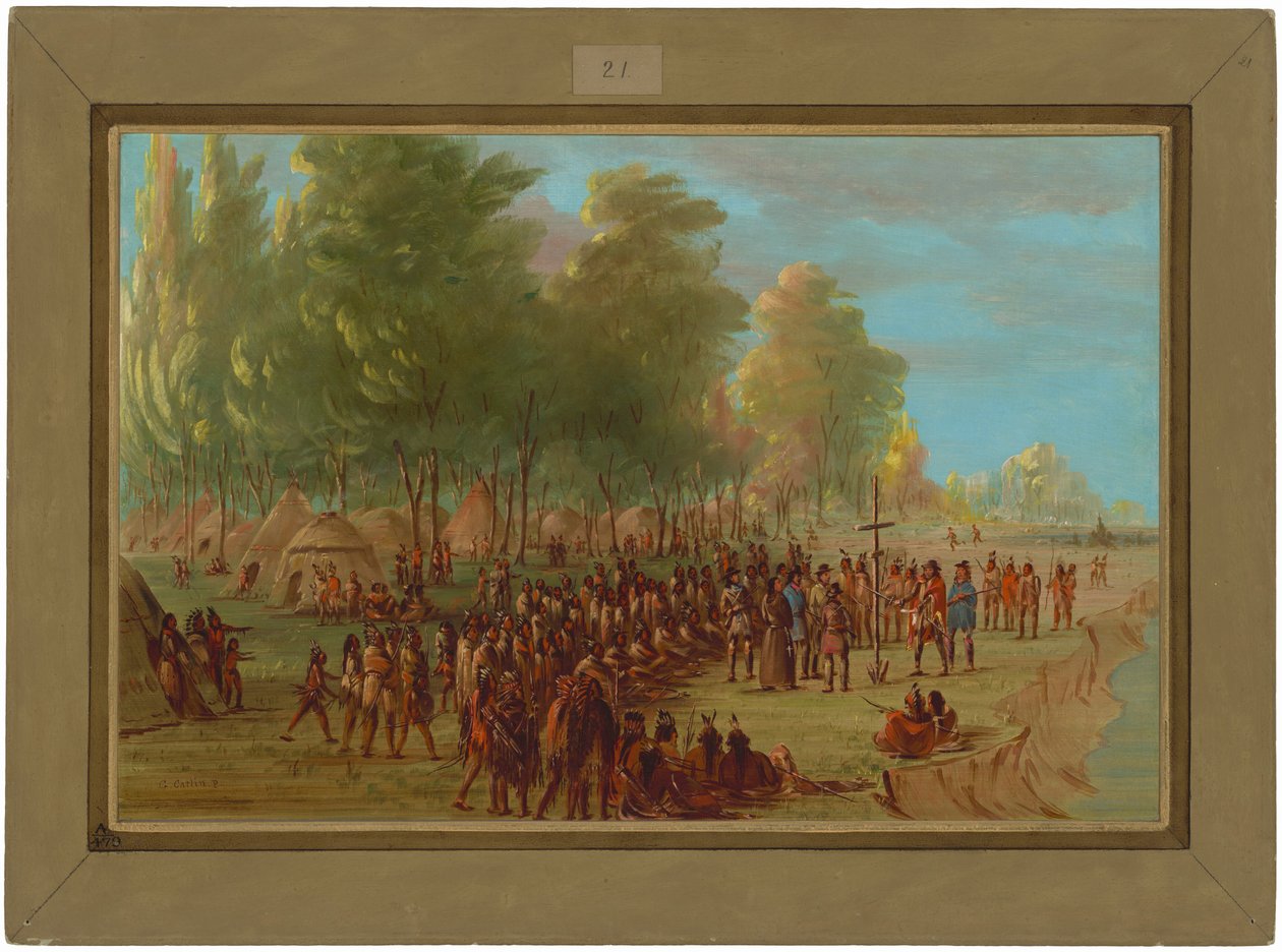 La Salle erigiendo una cruz y tomando posesión de la tierra. 25 de marzo de 1682 de George Catlin