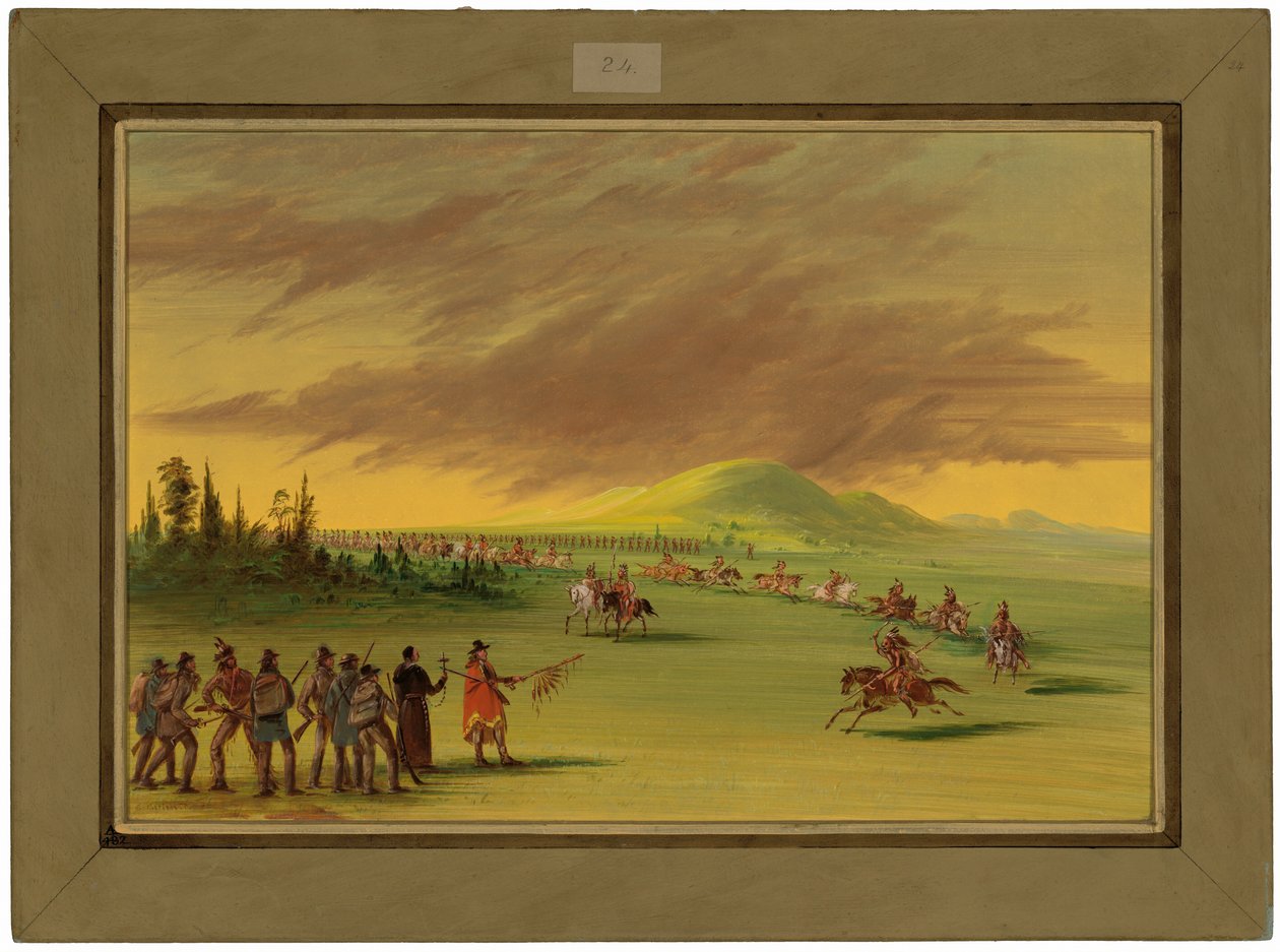 La Salle se encuentra con un grupo de indios cenis que se dirigía a la guerra en una pradera de Texas. 25 de abril de 1686 de George Catlin