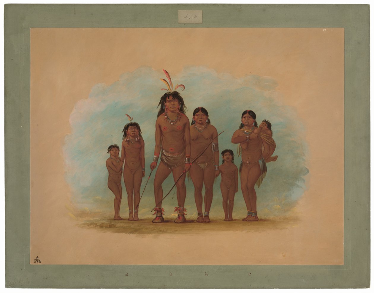 Jefe Lengua, sus dos esposas y cuatro hijos de George Catlin
