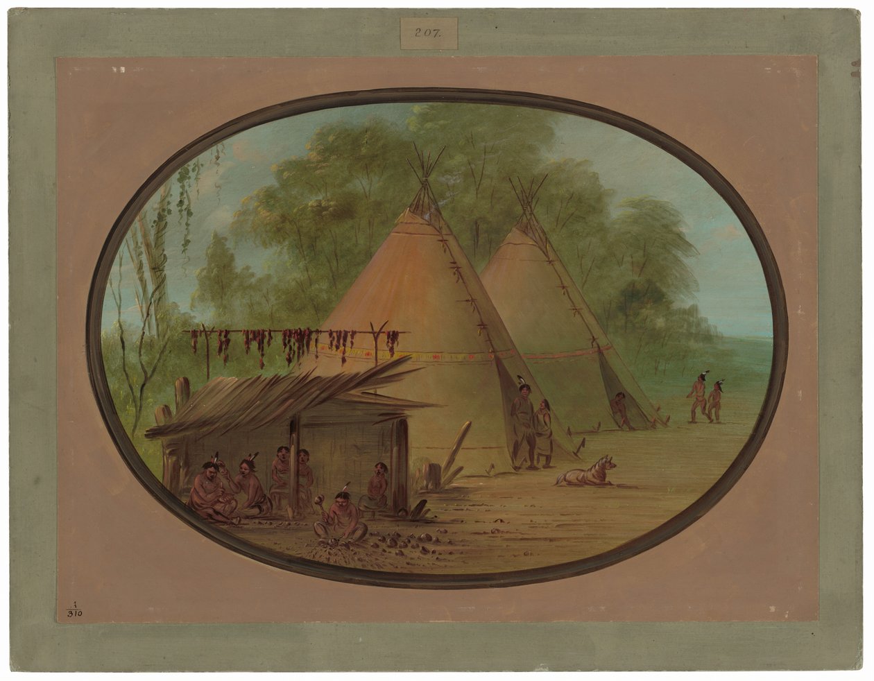 Haciendo puntas de flecha de pedernal - Apachees de George Catlin