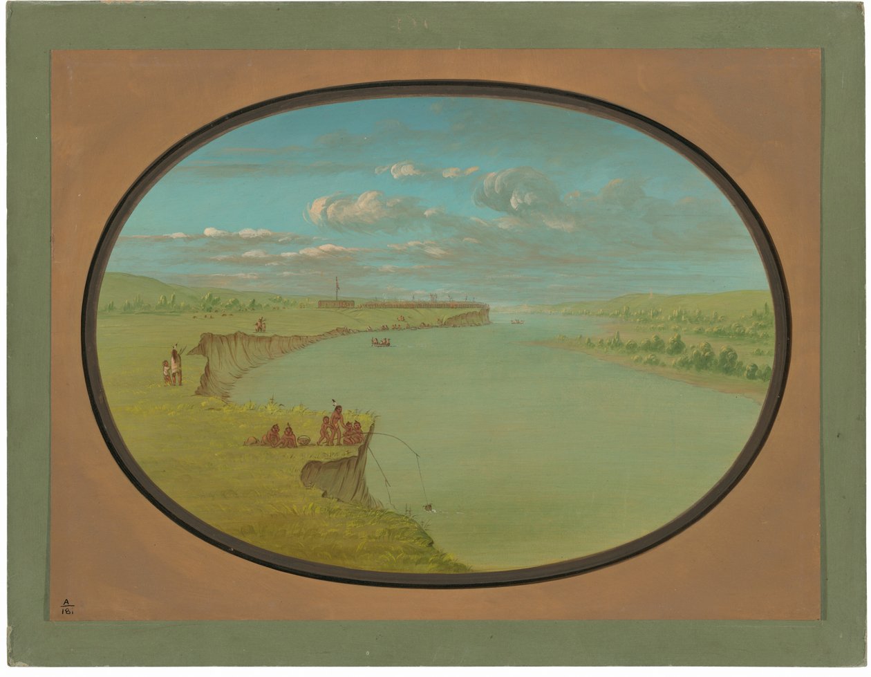 Aldea Mandan - Vista Lejana de George Catlin