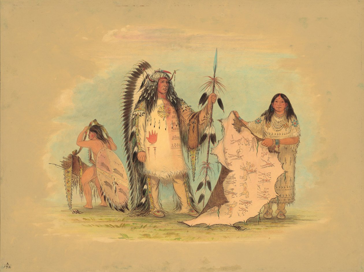 Jefe de guerra Mandan con su esposa favorita, 1861-1869 de George Catlin