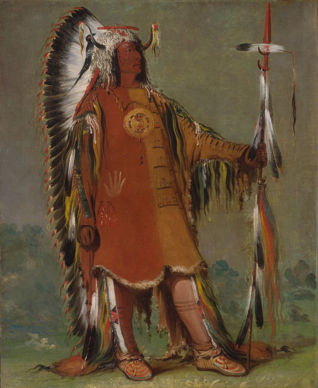 Máh-to-tóh-pa, Cuatro Osos, Segundo Jefe, en Vestimenta Completa, 1832 de George Catlin