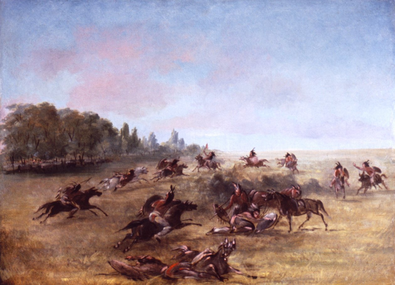 Grupo de guerra montado recorriendo un matorral de George Catlin