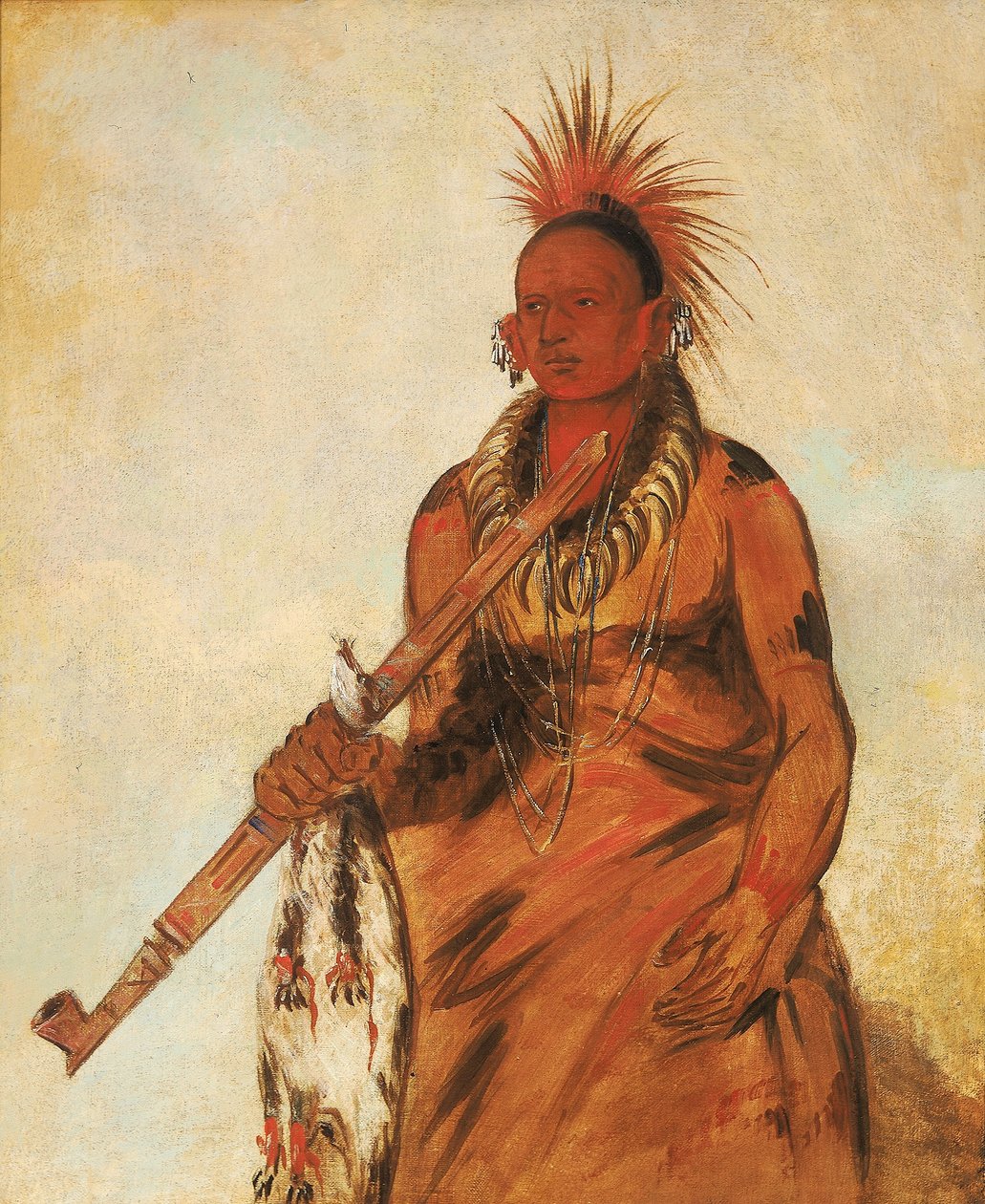 No-o-mún-nee, paseos bajo la lluvia, un guerrero de George Catlin
