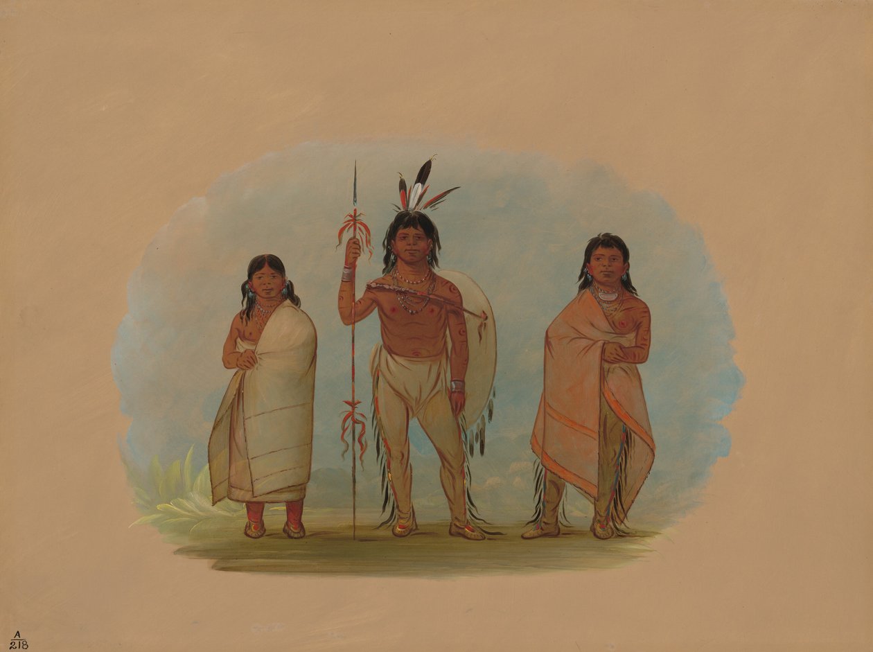 Jefe Ottowa, su esposa y un guerrero, 1861-1869 de George Catlin