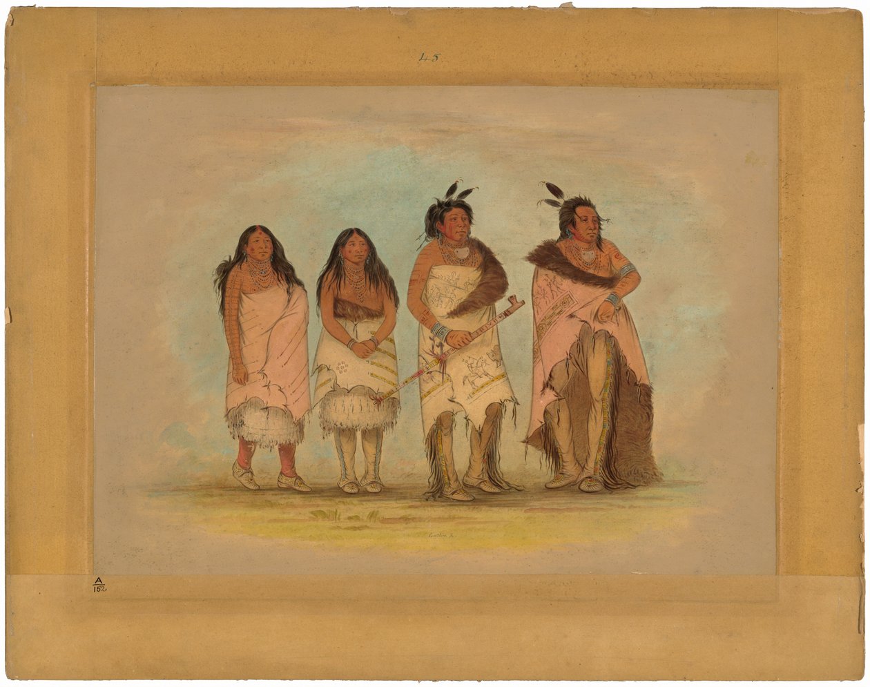 Jefe Pawnee, dos hijas y un guerrero de George Catlin