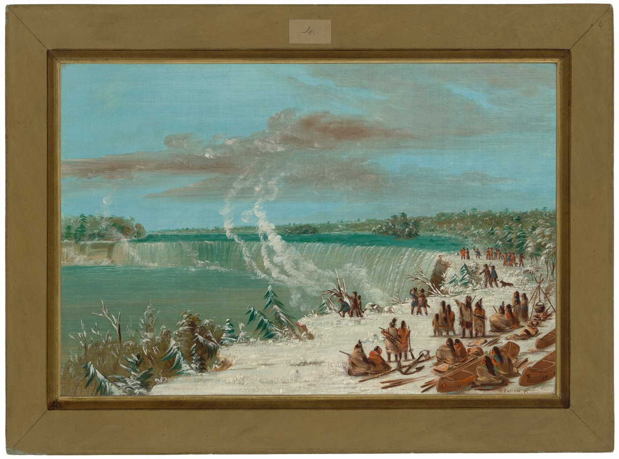 Transporte alrededor de las cataratas del Niágara en Table Rock de George Catlin