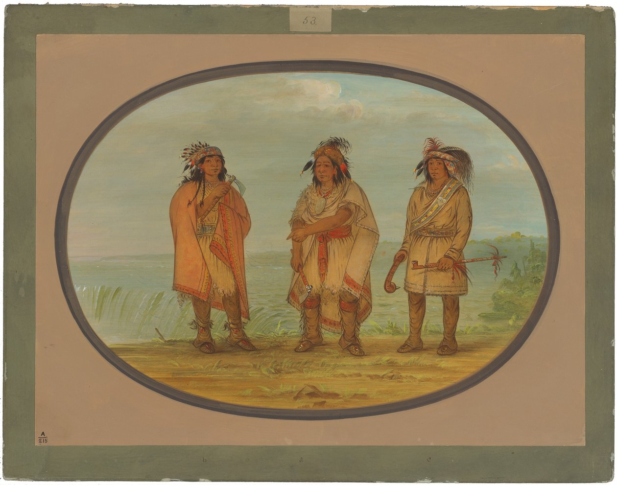 Jefe Séneca, Chaqueta Roja, con Dos Guerreros de George Catlin