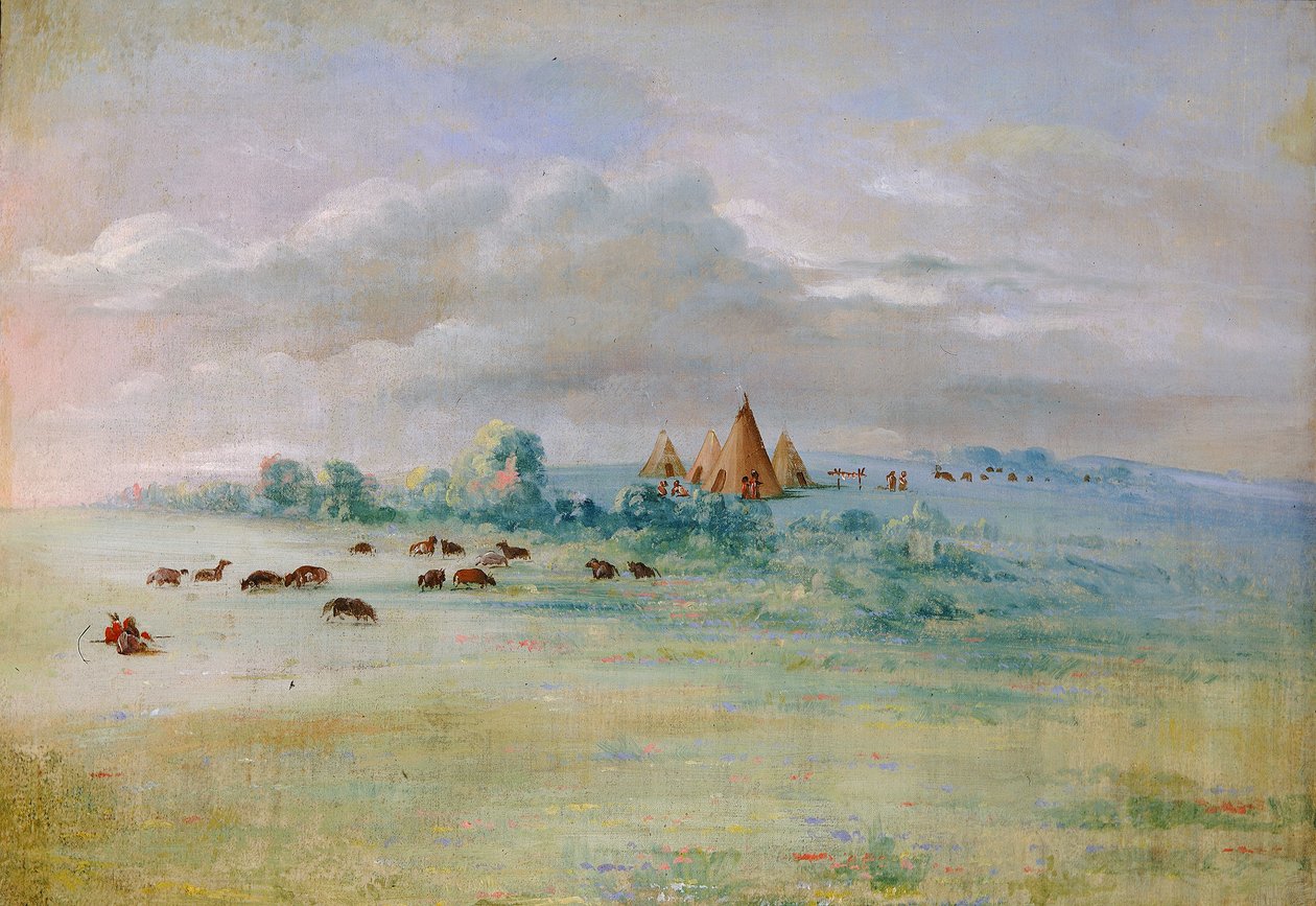 Sioux Village, Lago Calhoun, cerca de Fort Snelling de George Catlin