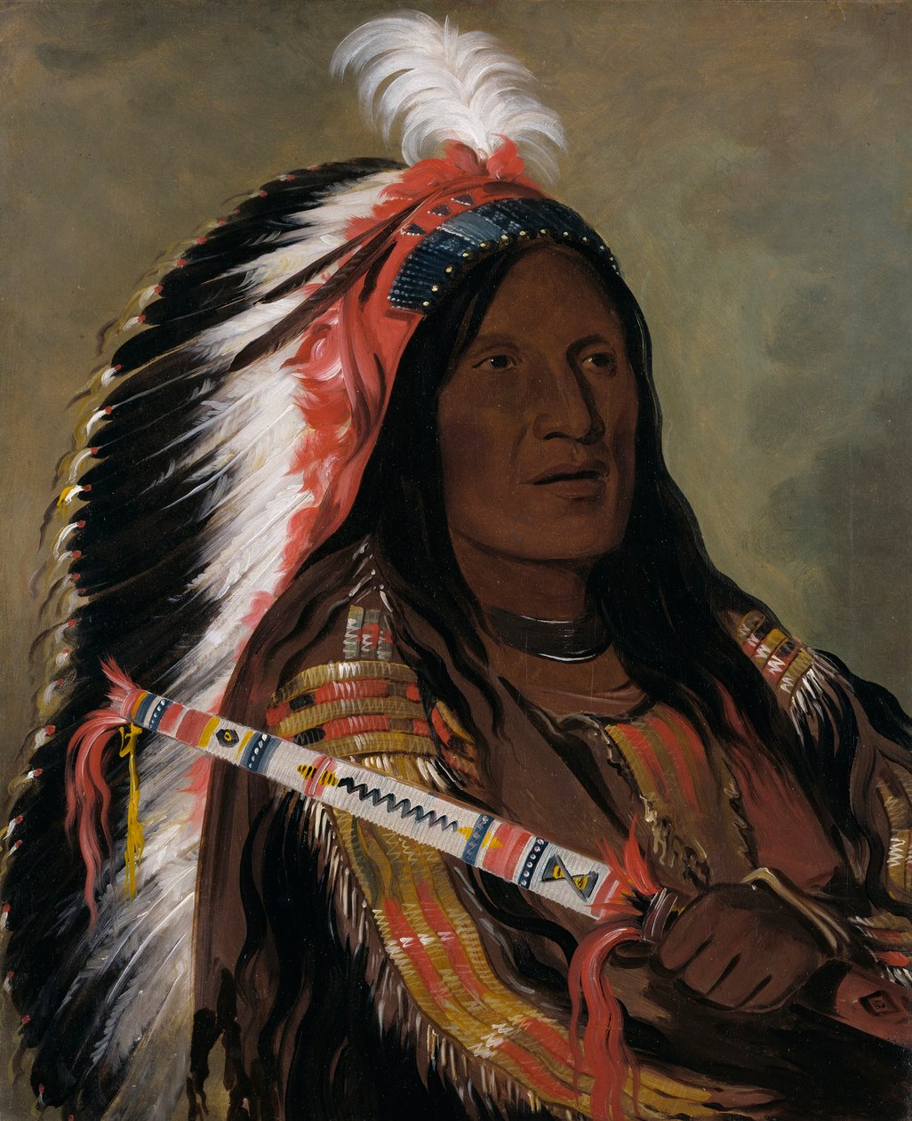Táh-téck-a-da-háir, Viento Empinado, un valiente de la Banda de las Puntas de Flecha Mala de George Catlin