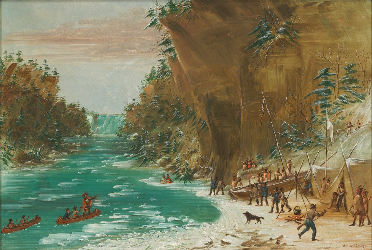 La Expedición Acampada debajo de las Cataratas del Niágara. 20 de enero de 1679, 1847-1848 de George Catlin