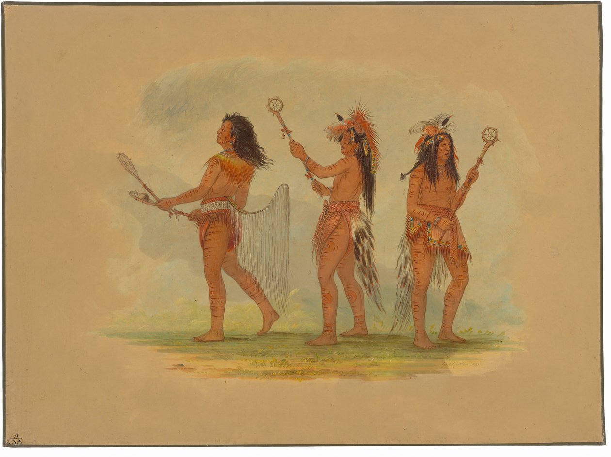 Tres jugadores de pelota célebres - Choctaw, Sioux y Ojibbeway de George Catlin
