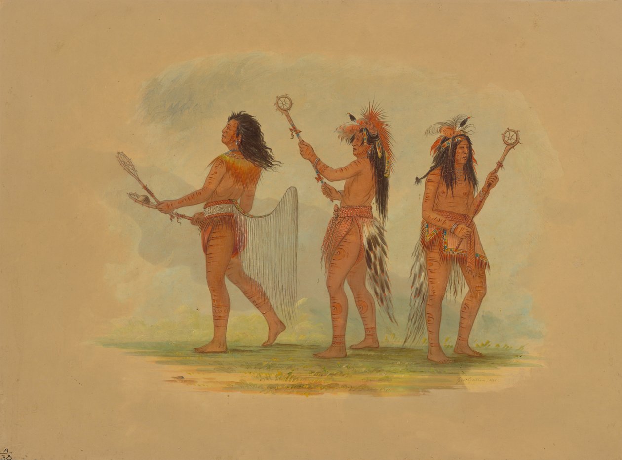 Tres jugadores de pelota célebres - Choctaw, Sioux y Ojibbeway, 1861. de George Catlin