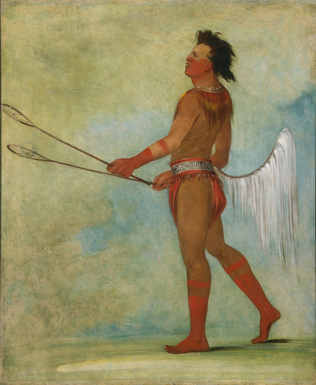 Tul-lock-chish-ko, Bebe el jugo de la piedra, en traje de jugador de pelota de George Catlin