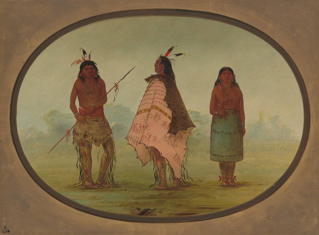 Dos guerreros apache y una mujer, 1855-1869 de George Catlin