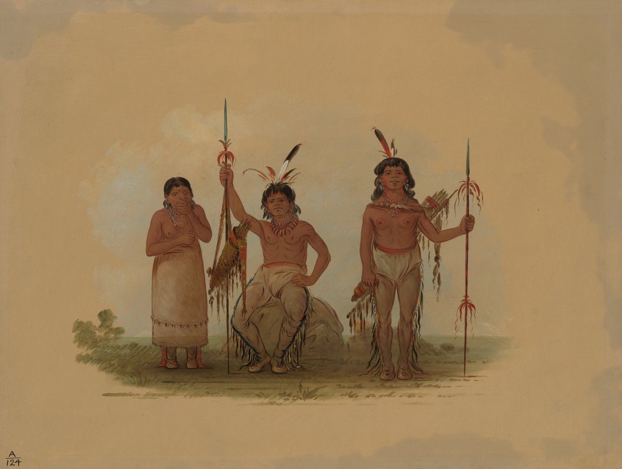 Dos guerreros arapaho y una mujer, 1861-1869 de George Catlin