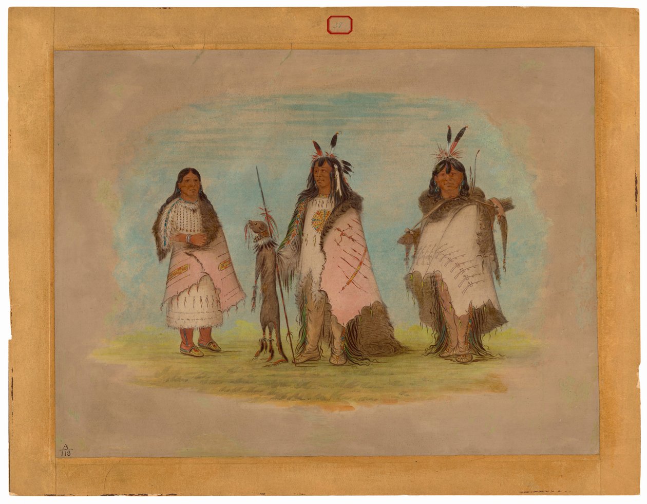 Dos guerreros Blackfoot y una mujer de George Catlin