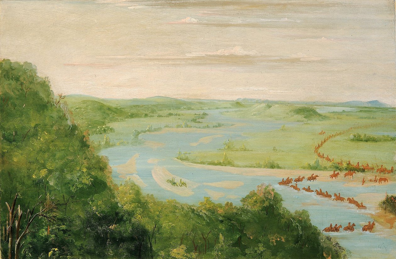 Vista del río Canadiense, cruce de dragones de George Catlin