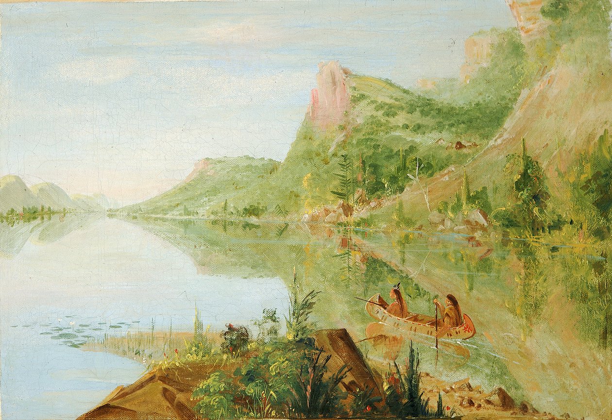 Vista sobre el río Wisconsin, Winnebago Shooting Ducks de George Catlin