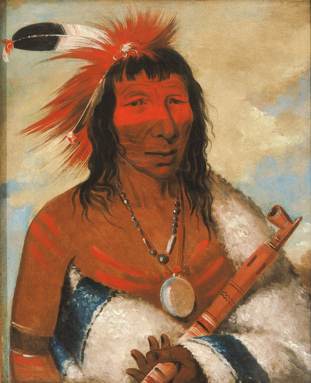 Wá-nah-de-túnk-ah, Big Eagle (o Black Dog), jefe de la banda O-hah-kas-ka-toh-y-an-te de George Catlin