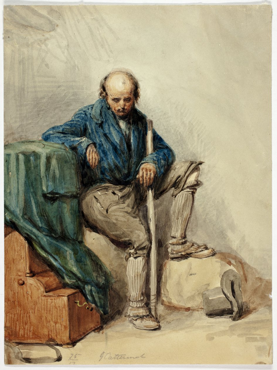 Hombre calvo sentado sobre sus pertenencias (anverso); Dama con vestido amarillo (reverso) de George Cattermole