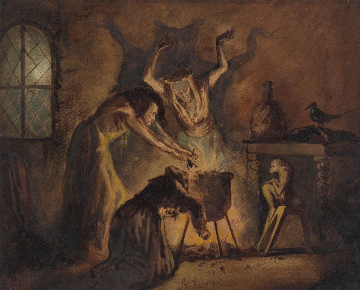 Escena de las tres brujas de Macbeth de Shakespeare de George Cattermole