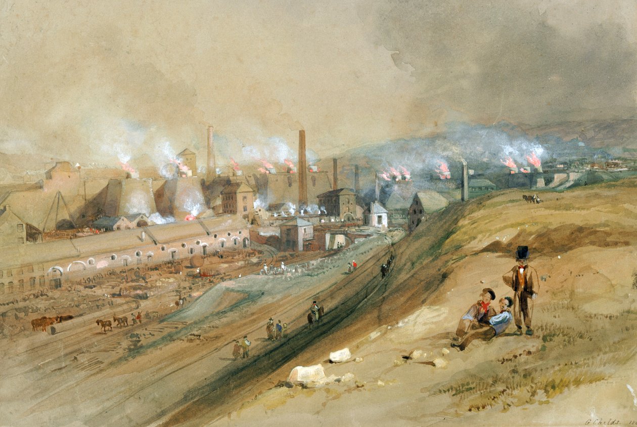 Ferrería de Dowlais (acuarela sobre papel) de George Childs
