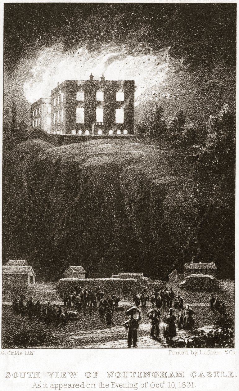 El castillo de Nottingham en llamas, visto desde el sur de George Childs