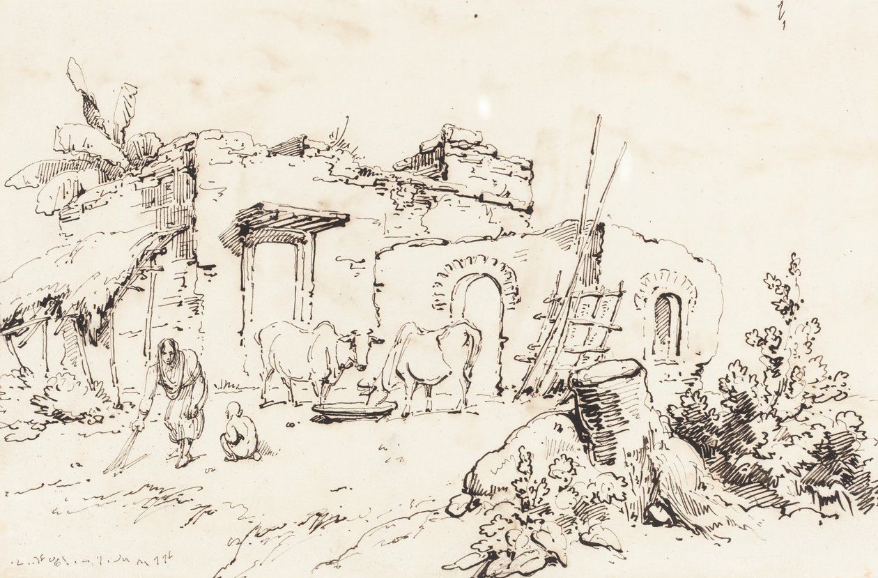 Una Escena de Pueblo en India (verso) de George Chinnery