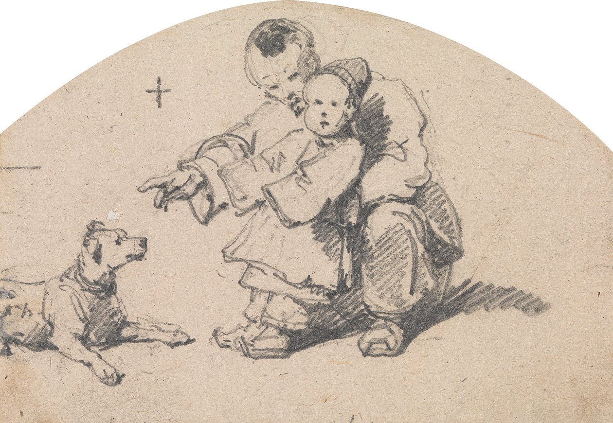 Padre e hijo chinos con perro de George Chinnery