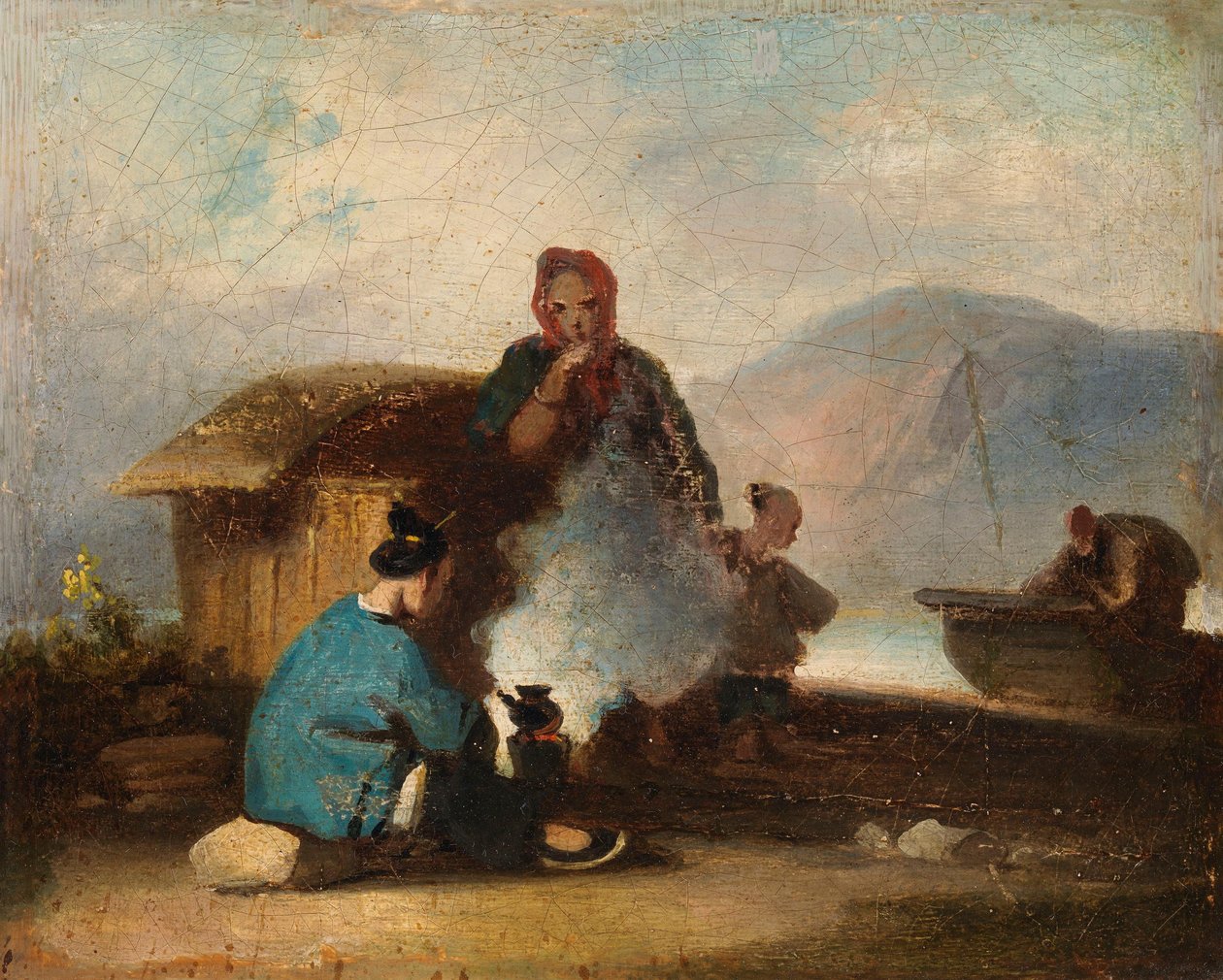 Escena china, mujeres preparando té de George Chinnery