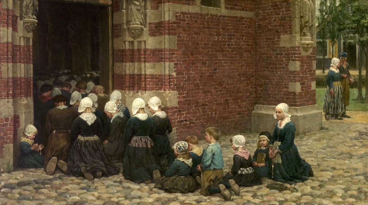 Misa mayor en un pueblo pesquero en el Zuiderzee, Holanda, 1876 de George Clausen