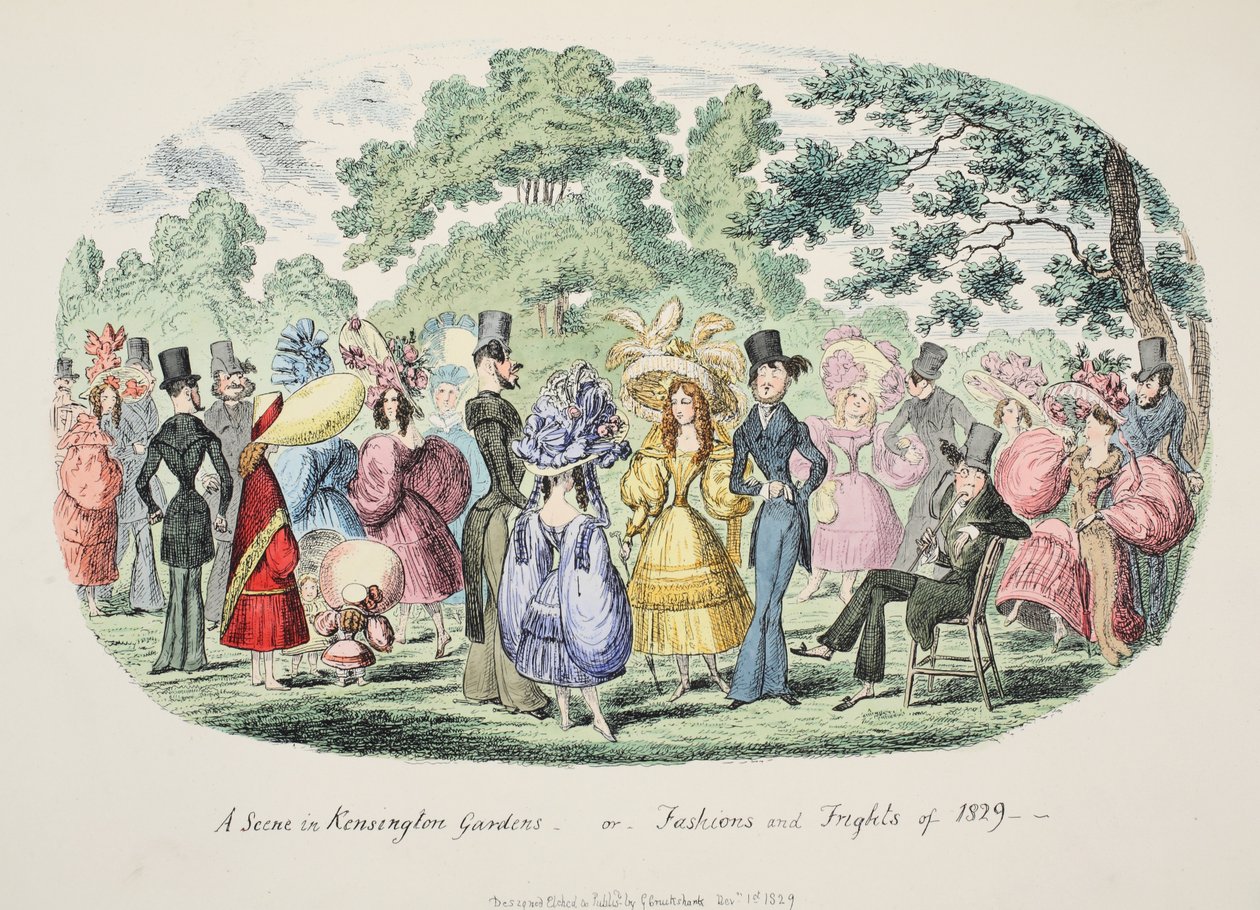 Una escena en Kensington Gardens - o - Modas y miedos de 1829 de George Cruikshank