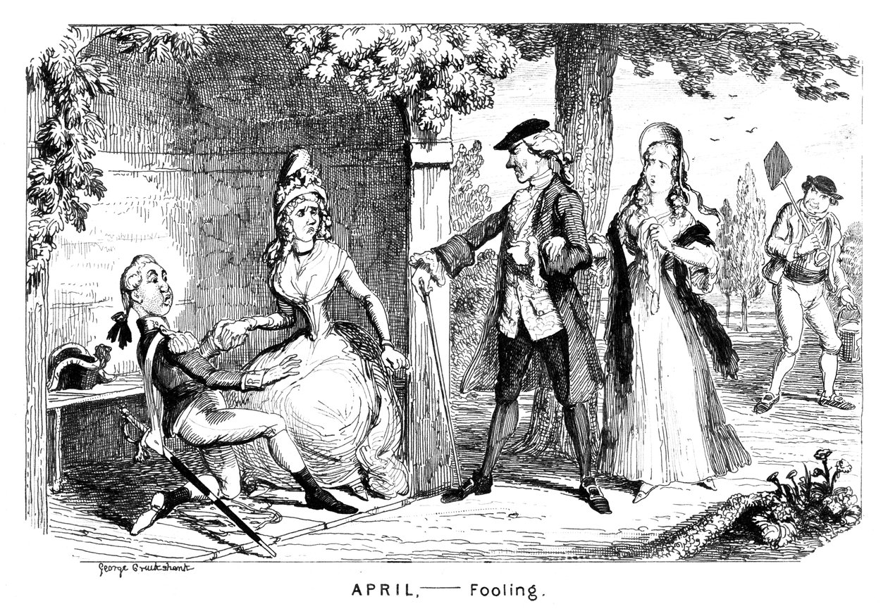Abril - Engañando, c. 1839 de George Cruikshank