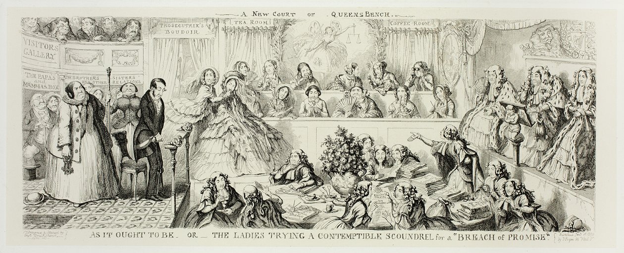 As It Ought to Be or The Ladies Trying a Contemptible Scoundrel for a "Breach of Promise" de los grabados en acero de George Cruikshank para The Comic Almanacks: 1835-1853 de George Cruikshank