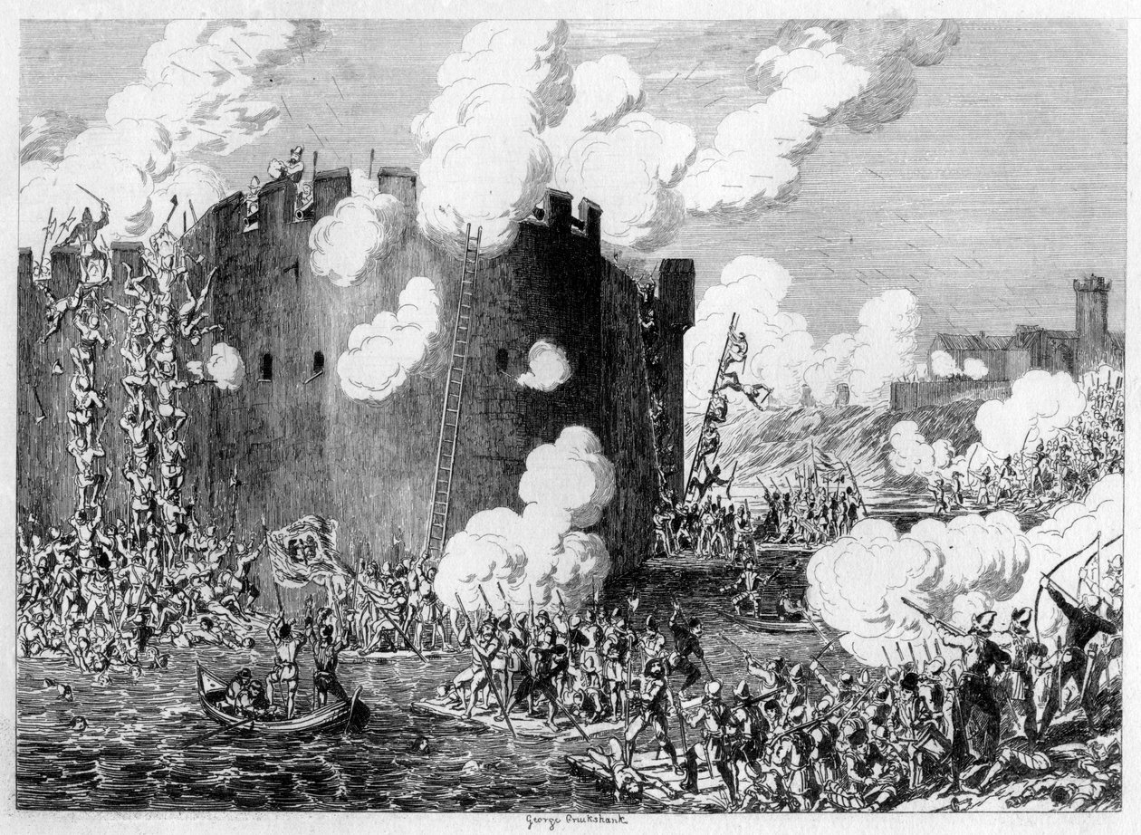 Ataque al Monte de Bronce por Lord Guilford Dudley, 1554, 1840 de George Cruikshank