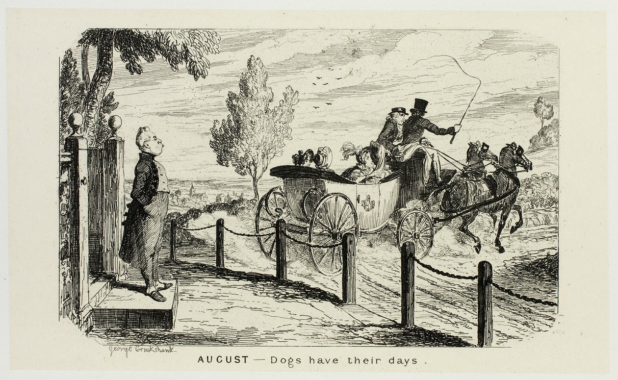 Agosto - Los perros tienen sus días de los grabados en acero de George Cruikshank a The Comic Almanacks: 1835-1853 de George Cruikshank