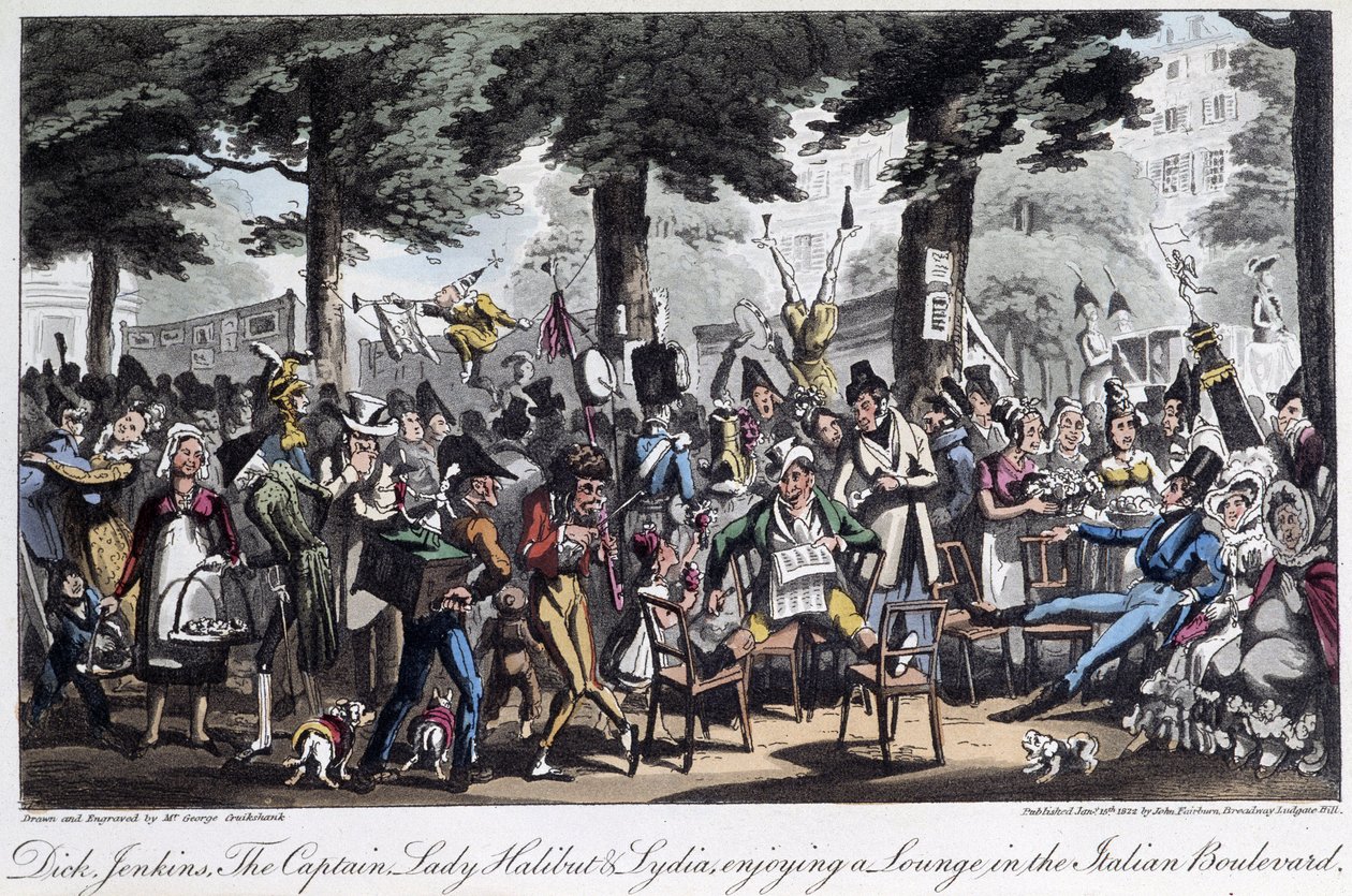 Boulevard des Italiens - en "Life in Paris" por David Carey, Londres de George Cruikshank