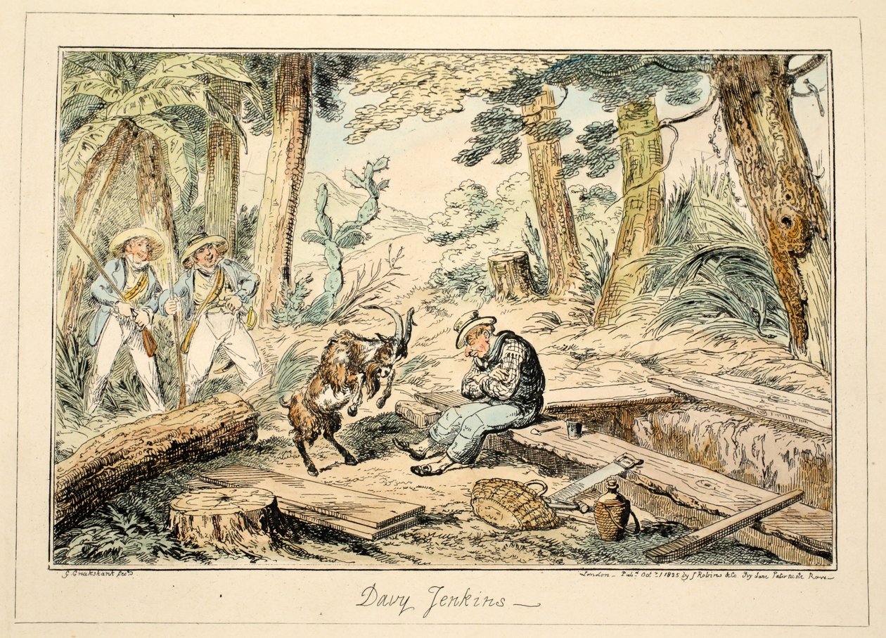 Davy Jenkins, de Greenwich Hospital, una Serie de Bocetos Navales, Descriptivos de la Vida de un Hombre de Guerra, pub. 1826 de George Cruikshank