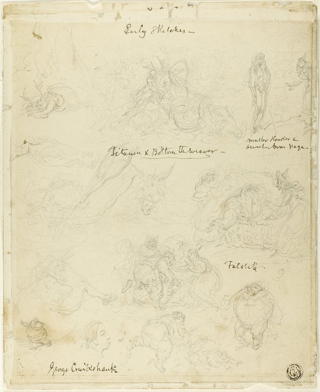 Primeros bocetos para Falstaff, Sueño de una noche de verano de George Cruikshank