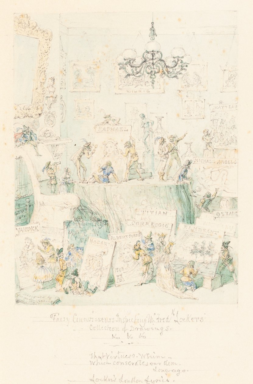 Conocedores de hadas inspeccionando la colección de dibujos del Sr. Frederick Locker de George Cruikshank