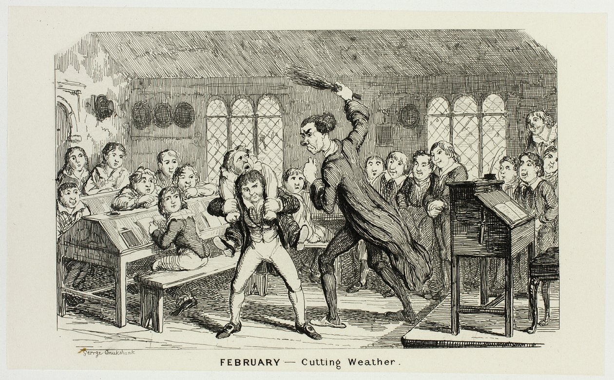 Febrero - Recorte del tiempo de los grabados en acero de George Cruikshank para The Comic Almanacks: 1835-1853 de George Cruikshank