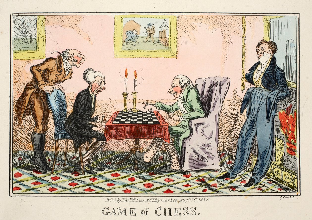 Juego de ajedrez, publicado por Thomas McLean, 1835 (grabado coloreado a mano) de George Cruikshank