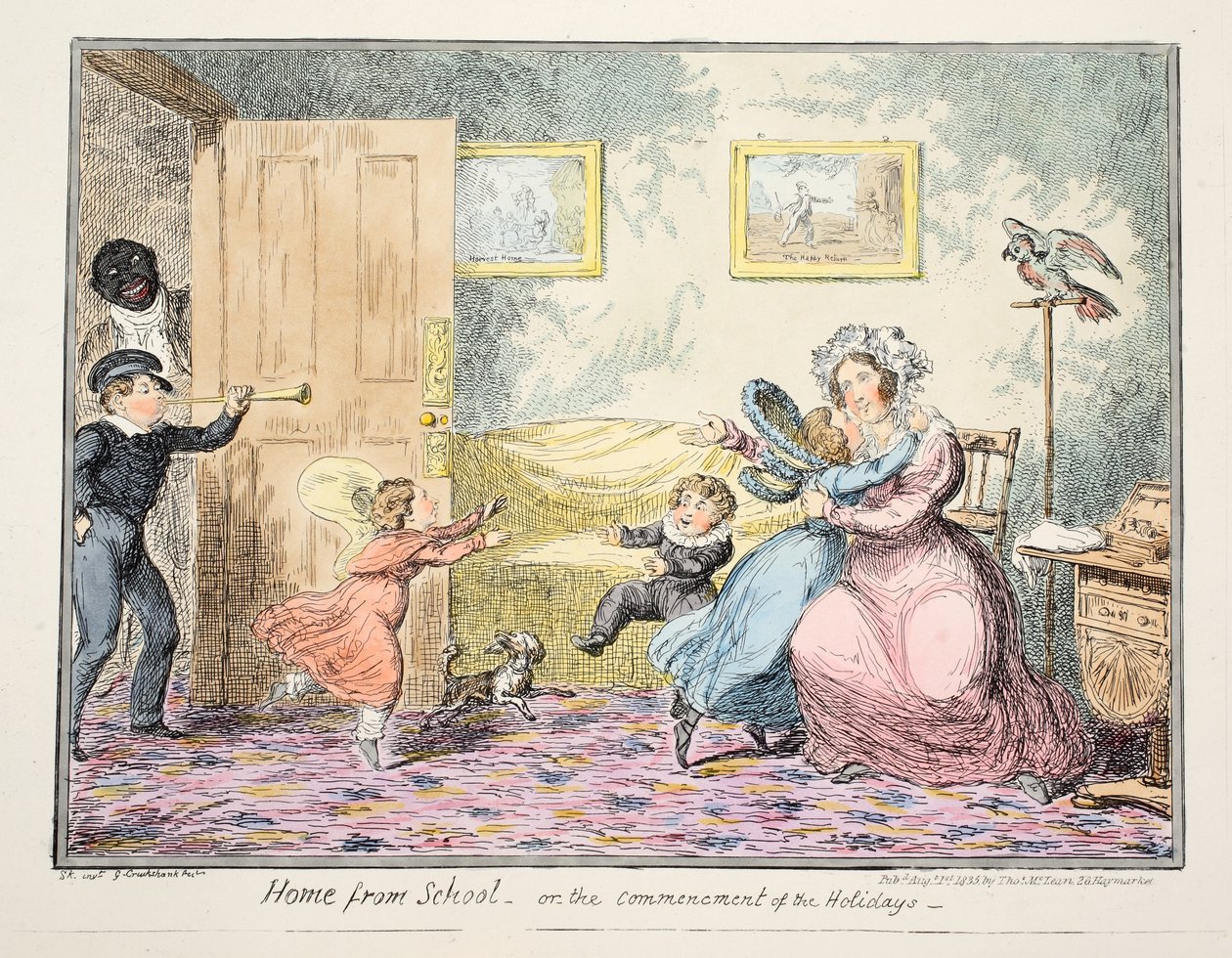 De vuelta de la escuela o el comienzo de las vacaciones pub. 1835 de George Cruikshank