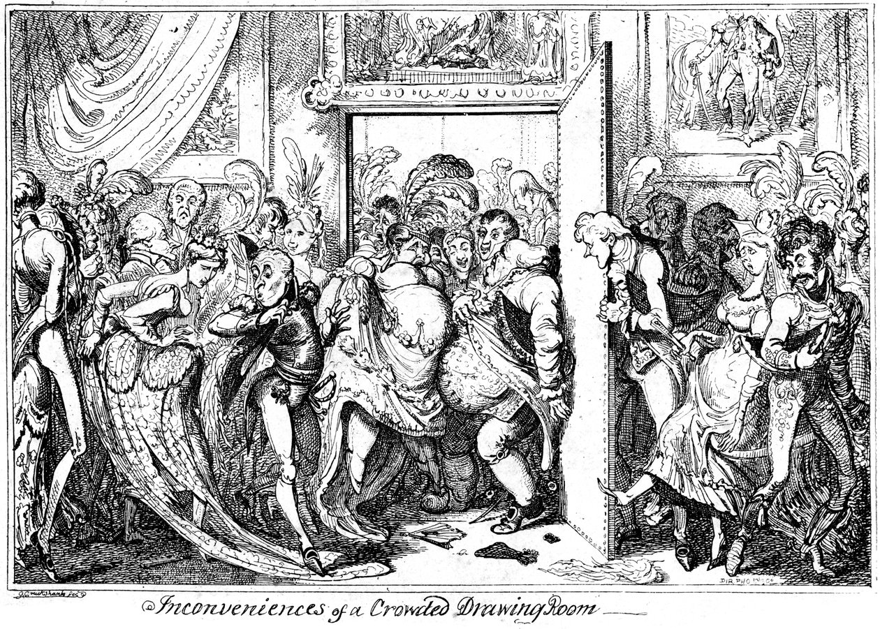 Inconveniente de una sala de dibujo abarrotada, 1818 de George Cruikshank
